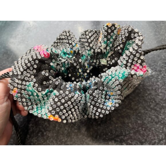 Vtg 1950s Candy Dot Beaded Drawstring Handbag Clear Colored Bakelite Beads Black - Picture 10 of 10